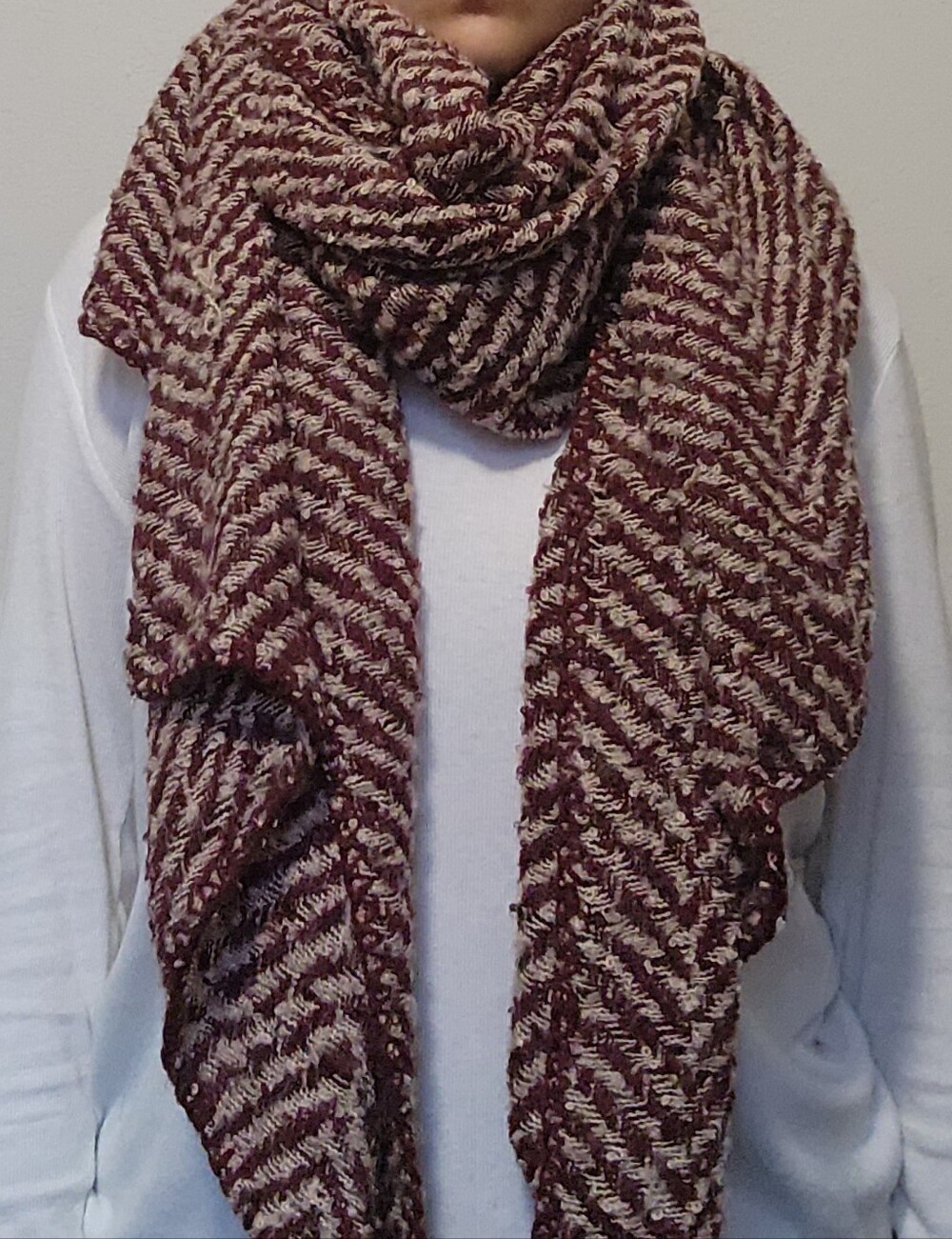 Mixit Maroon and Cream Knit Chevron Wrap Scarf